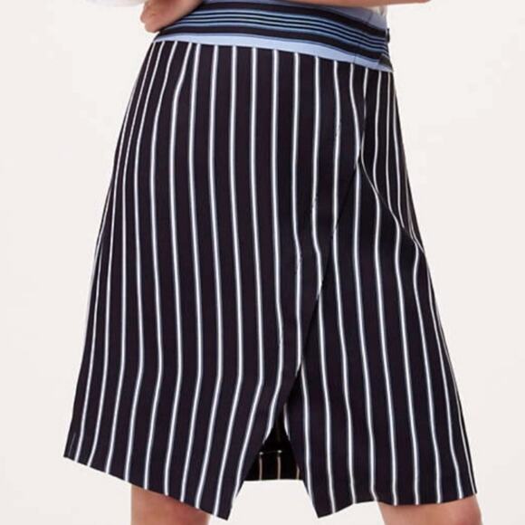 LOFT Black White and Blue pin Striped Asymmetrical Hem Pencil Skirt Size 10 New - Picture 3 of 12